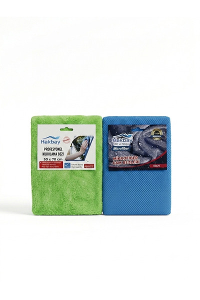2'li Profesyonel Mikrofiber Temizlik Seti - 50x70 Oto Kurulama Bezi ve İz Bırakmaz Cam Bezi