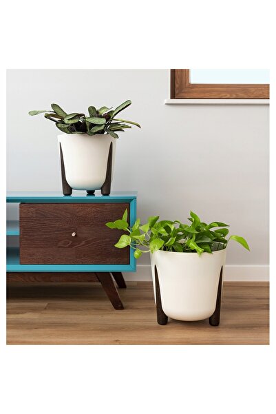 HowHomely Ghiveci decorativ modern cu picioare, alb, 34cm, pentru living, dor...