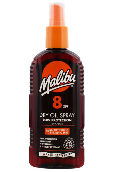 Malibu Spray Ulei Uscat Malibu, SPF 8, protecție scăzută UVA/UVB, 200 ml