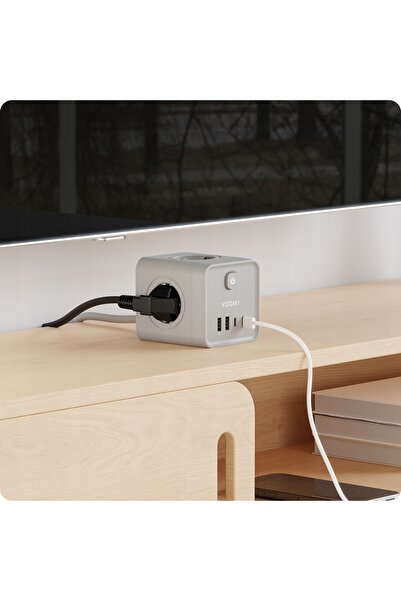 VOOMY Power Cube S7 Prelungitor cu 4 Prize, 2 USB-C (20W), 2 USB-A, 2m, Gri