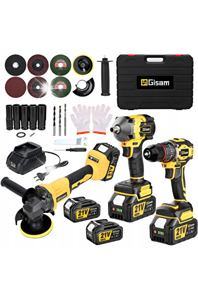Gisam Set de scule electrice cu acumulator 3 în 1 + cheie de impact și mașină...
