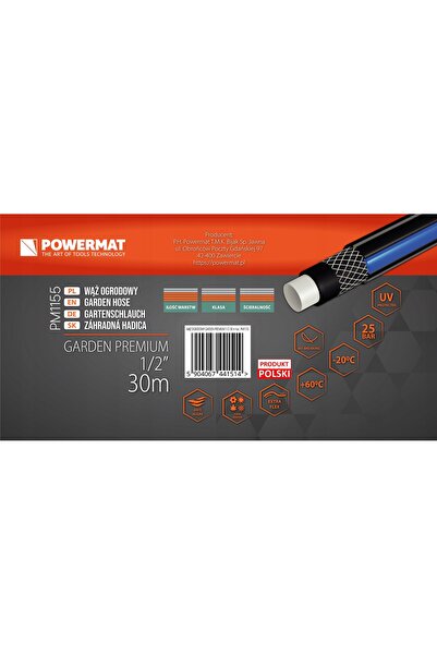 Powermat Furtun de grădină pentru apă 1/2'' 30m 4 straturi 25 Bar