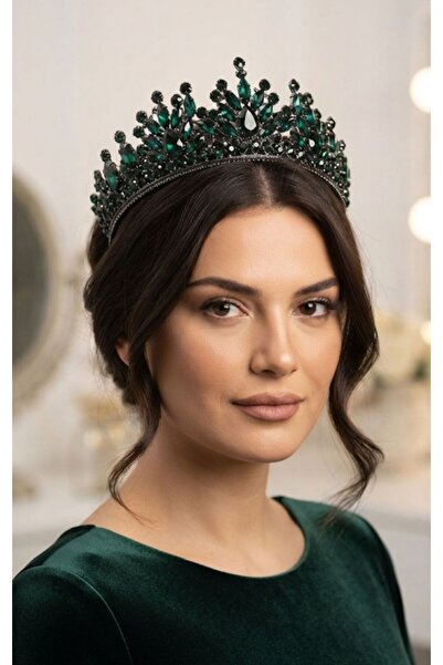 HOŞGÖR ACCESSORIES Stone-Encrusted Henna and Bridal Princess Model Crown