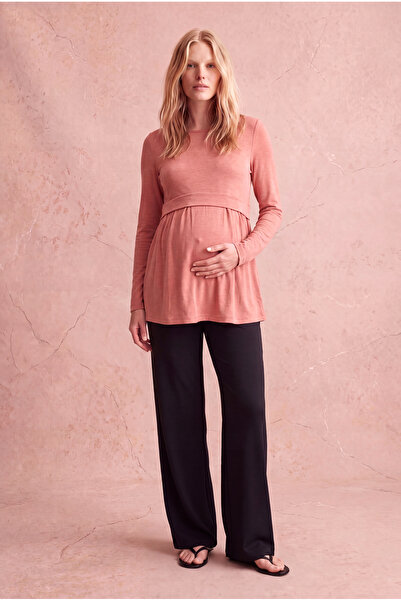 WESTMARK LONDON Maternity Pink Viscose Crew Neck Long Sleeve Double Layer Blo...