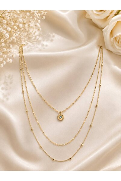 LUXURY JEWELRY 316L Paslanmaz Çelik Çoklu Zincir Katmanlı Kadın Kolye Kararmaz