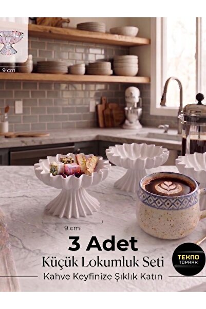 tekmation 3'lü Modern Tasarım Dekoratif Kahve Yanı Lokumluk / Sunumluk (Plast...