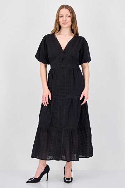 Epiphany Women Textured Midi Dress, Black