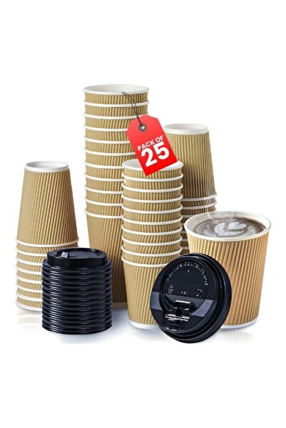 Duravel 25Pcs 12oz Ripple Coffee Cups with Lids Disposable Cups for Takeaway ...