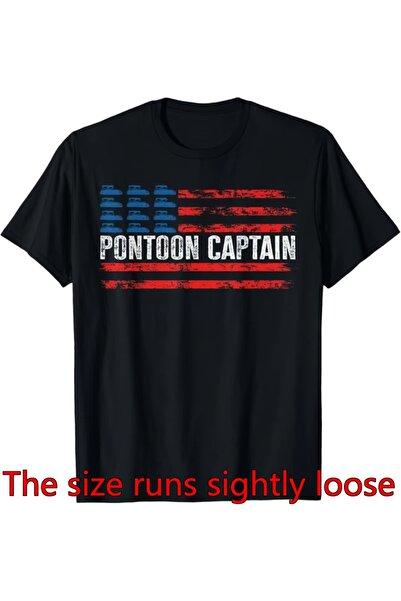 Ekim11 تي شيرت نسائي للجنسين من Boating Captain 4th of July Pontoon Boat Gift