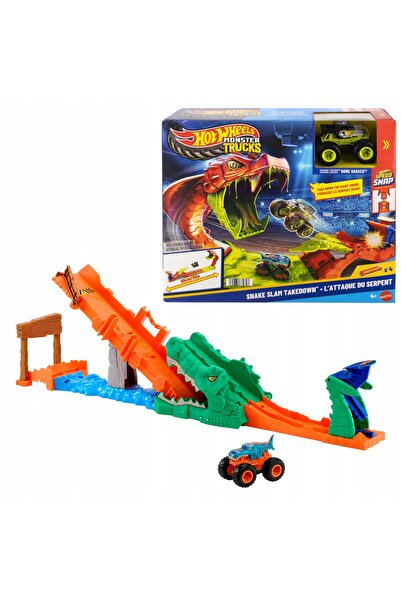 HOT WHEELS Camioane Monstru Tor cu gura de crocodil și vehicul Mega-Wrex 1:64
