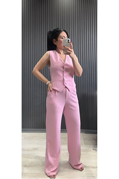 FEMİNEER.com Women's High Waist Palazzo Pants and Vest Knitted Fabric Top and...