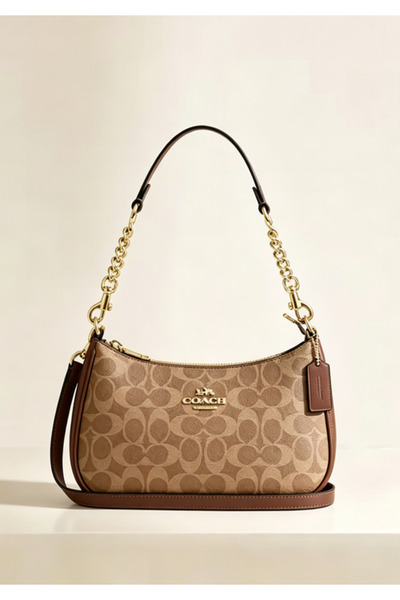 Brand Coach Teri Shoulder Bag Vintage Signature Print Crossbody Handbag Messe...