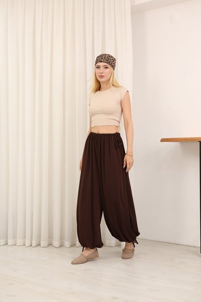 sahraozluk Lace-Up Waistband Shalwar Trousers Brown