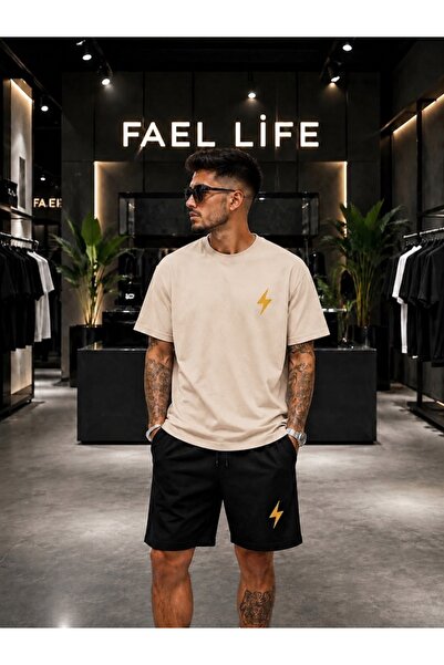 FAEL LİFE طقم تي شيرت وشورت واسع للجنسين بطباعة شيمشيك