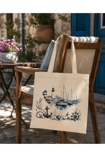 Tomris Hatun Sea Concept Printed Raw Cloth Bag, Shoulder Bag, Shopping Cloth ...