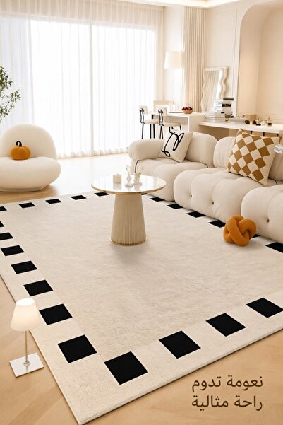 Generic 1 Faux Velvet Non Slip Washable Area Rug Geometric Beige Soft Dense P...
