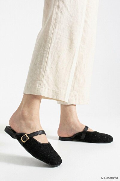 Rays Black Slippers with Plaid Pattern 205