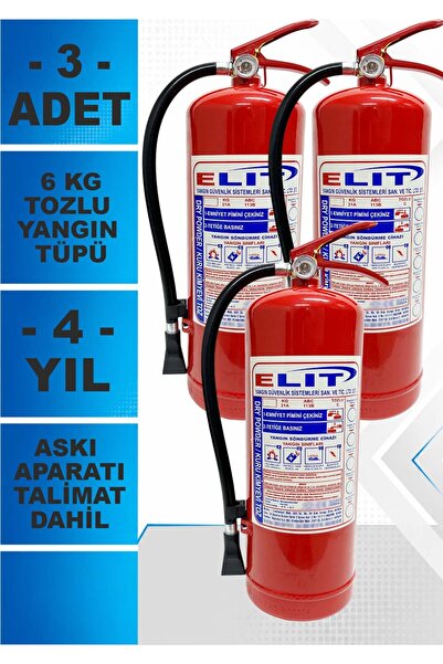 ELİT YANGIN VE GÜVENLİK SİSTEMLERİ Yangın Tüpü 6 Kg ABC Tozlu 3'lü Set Ruhsat...