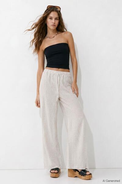 Rays Black Striped Muslin Wide Leg Trousers 8623A