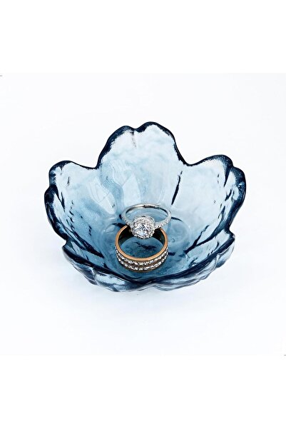 Yelajoy Handmade Crystal Blue Glass Ring Dish - Floral Jewelry Tray for Vanit...