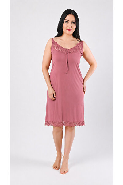 Altınay Women's Plus Size Ring Viscose Guipure Collar Nightgown(Dress) with S...