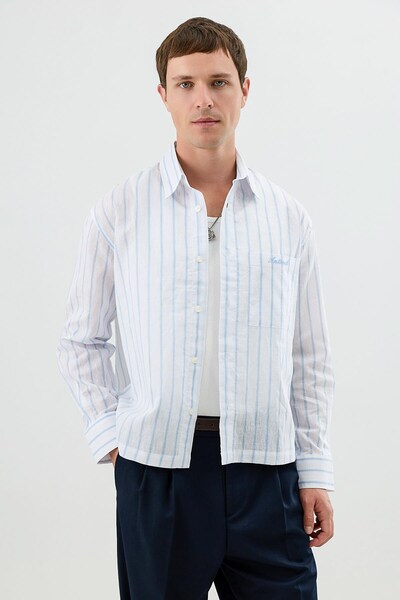 Antioch Baby Blue Linen Blend Boxy Fit Men's Shirt