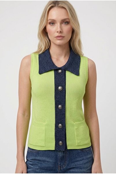 Neden Tekstil Collar and Button-Pocket Detailed Knitwear Cardigan