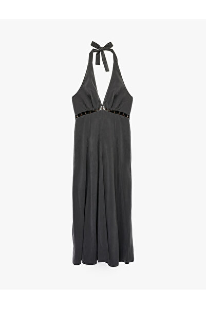 Koton Viscose Halter Neck Beaded Detailed Sleeveless Long Dress