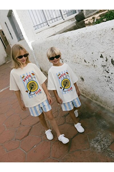 Patriko Girls' and Boys' Pasta Patterned Cotton Summer T-Shirt Shorts Set 2-8...