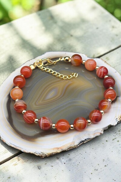 NBS Beautiful Naturel Stones Agate Natural Stone Bracelet Gold Color Adjustab...