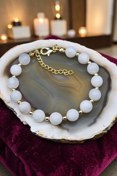 NBS Beautiful Naturel Stones Real Vip Moonstone Natural Stone Bracelet Gold C...