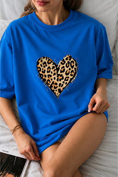 ZAVIXO Women's Oversize Leopard Heart Print 100% Cotton T-Shirt – Unisex Basi...