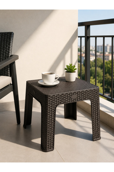 YOGNETIC Rattan Desenli Pratik Yan Sehpa | Bahçe, Balkon, Şezlong ve Teras Se...