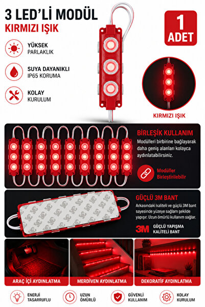 SNSTİCARET 3 Çipli Ayak Altı LED Modül Seti 12V Araç İçi Ambiyans Aydınlatma ...
