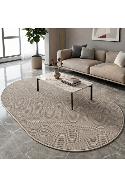 Merinos Premium Rölyef Oval Kesim Echo Kaymaz Taban Yıkanabilir Halı Kilim Yo...