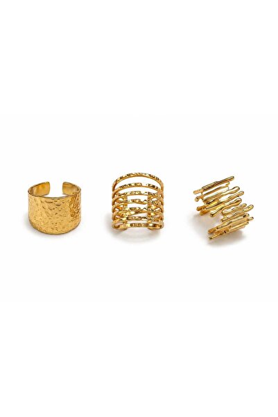 Nevara 3-Piece Set of Trendy Gold-Plated Women's Rings with Varied Designs – ...