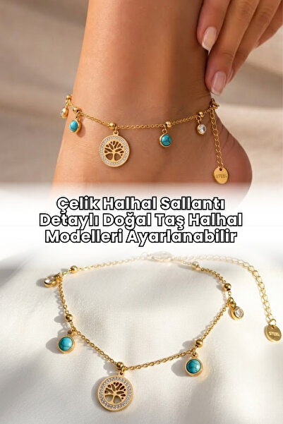 Elifsu Jewelry Steel Anklet with Dangle Detail, Natural Stone Anklet Models, ...