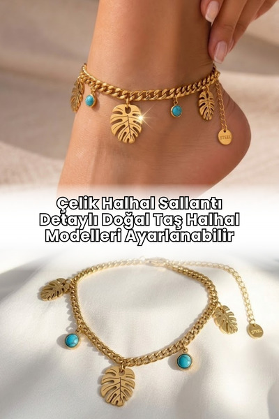 Elifsu Jewelry Steel Anklet with Dangle Detail, Natural Stone Anklet Models, ...