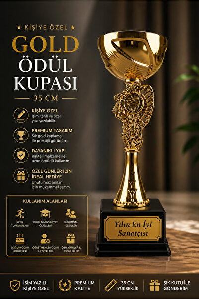 Bun Design Kişiye Özel Gold Ödül Kupası 35 cm - İsim Yazılı