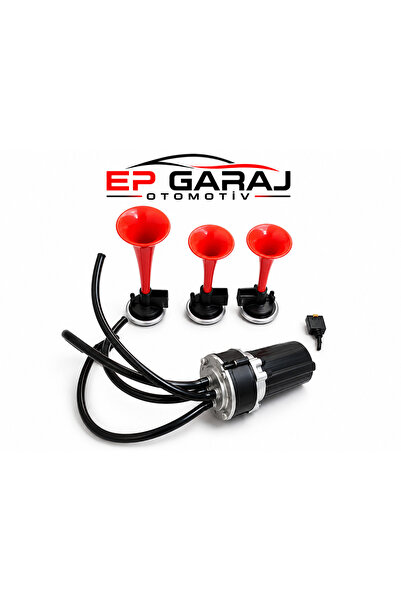 EP GARAJ OTOMOTİV HAVALI KORNA 3 Borulu Havalı Korna Seti 12V – Güçlü Ses – K...
