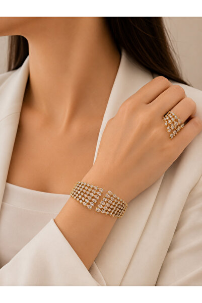 Generic Bracelet with Gold Color Zircon Ring, Open Size, Adjustable