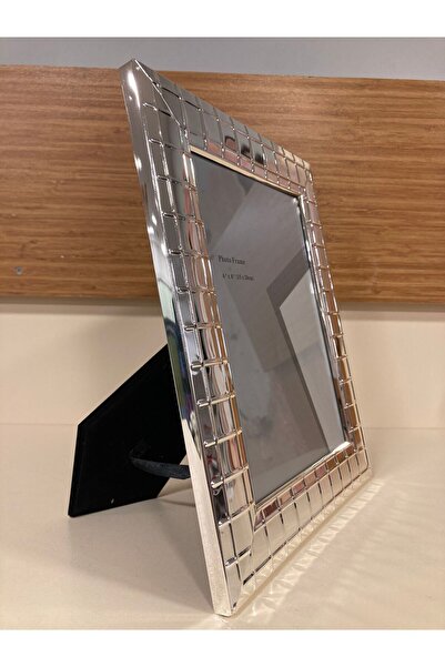 PLUS HOME Picture Frame Checkered Model Metal with Brass Edges Silver Color M...