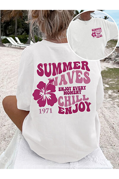 121 Women's Short-Sleeved T-Shirt, with Simple Pink Patterns and Simple Lette...