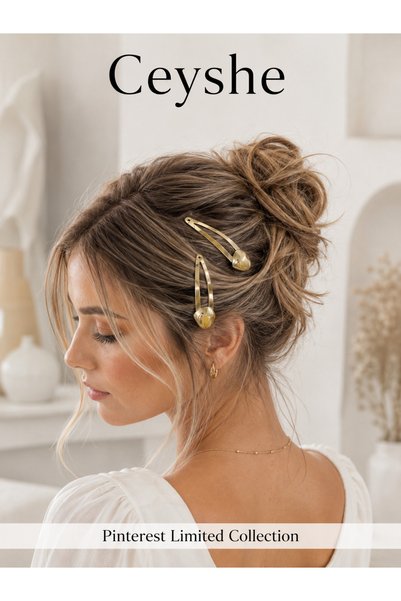 CeyShe Pinterest 2-Piece Heart Imported Shiny Gold Gold Plated Sturdy Metal Snap Hair Clip Hair Accessory