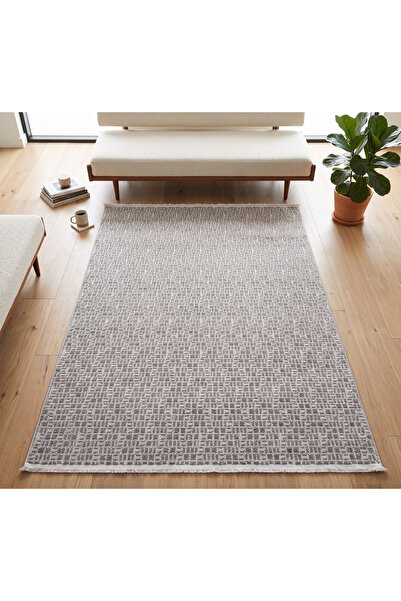 Merinos Octavia Serisi Antrasit -Krem Yumuşak Dokulu Minimal Halı Modern Bukl...
