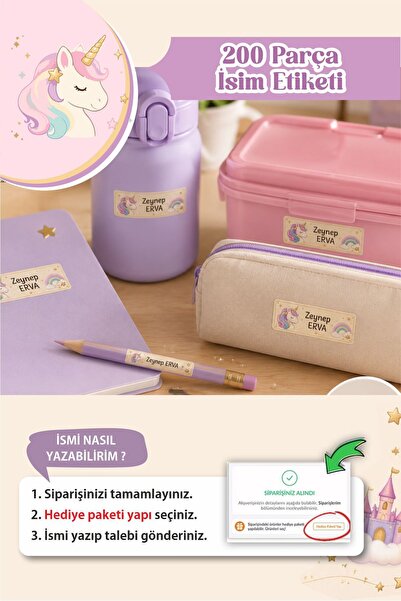 Piksel Grafik Okul Etiketi Kalem Defter isimli Etiket Isim Yazılabilen Etiket...