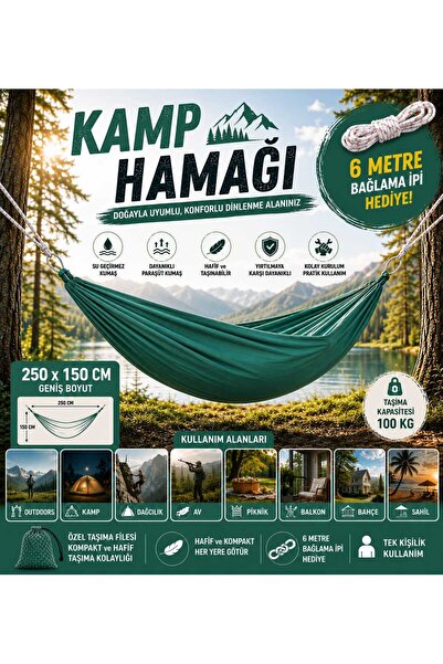 ASG KUMAŞ KAMP HAMAĞI 6 METRE BAĞLAMA İPİ HEDİYE 100 KG TAŞIMA KAPASİTESİ 250...