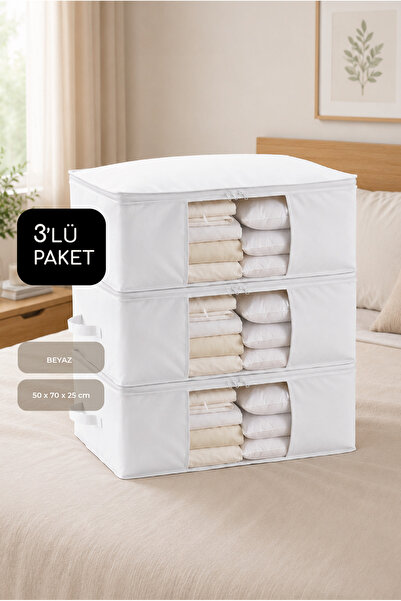 Vedsey 3'lü Set Büyük Boy 70x50x25cm Pencereli Çekyat&baza Altı,yorgan&yastık...