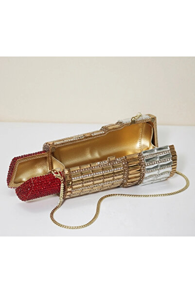 Svarn Atelier Crimson Bullet Crystal Clutch Bag Rhinestone Bag