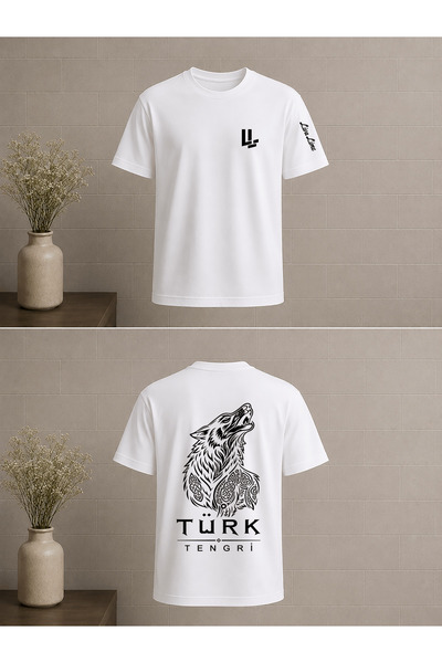 Generic Brand Wolf Turkish Sky Written Design Printed Oversize T-Shirt